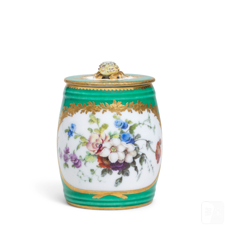 A Sèvres green-ground mustard pot and cover (moutardier ordinaire), dated 1763